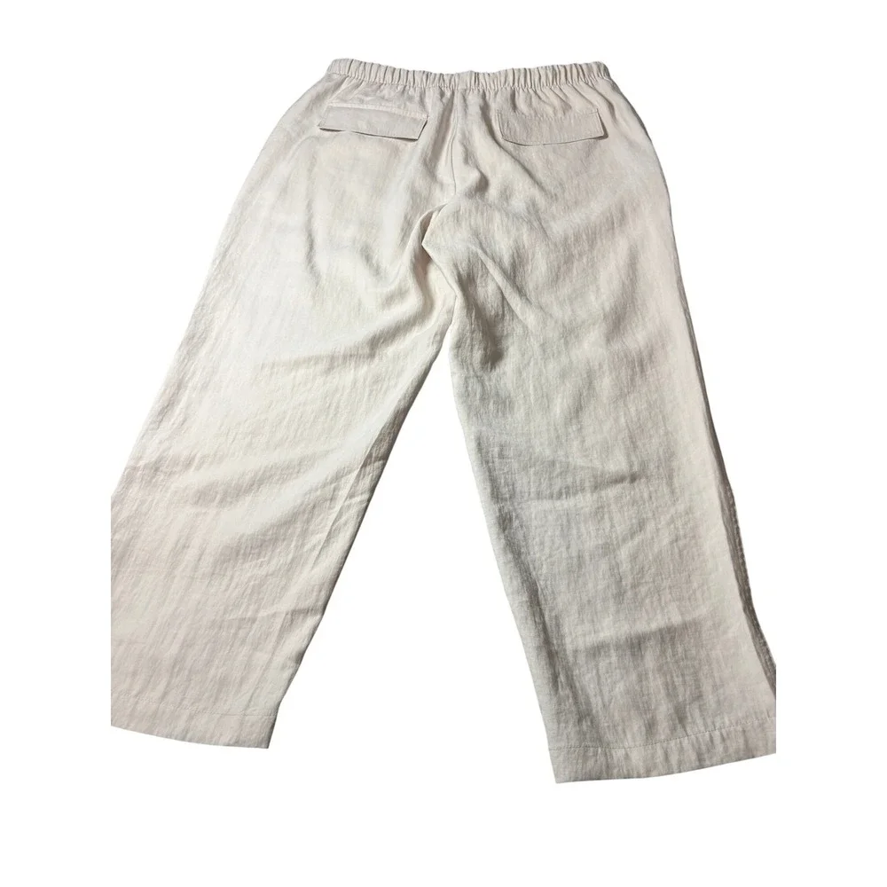 Zara Womens Beige Linen Blend Drawstring Elastic Waist Patch Pocket Pants Large
